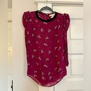 Isabel Marant Etoile Plum Floral Silk Blouse with 3/4 Sleeve